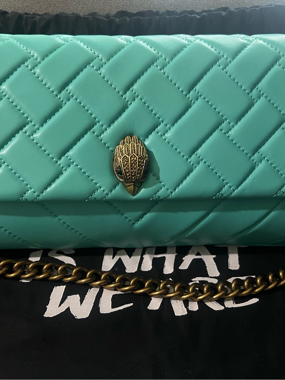 Kurt Geiger Teal Quilted Chain Crossbody Bag with Claw Clasp